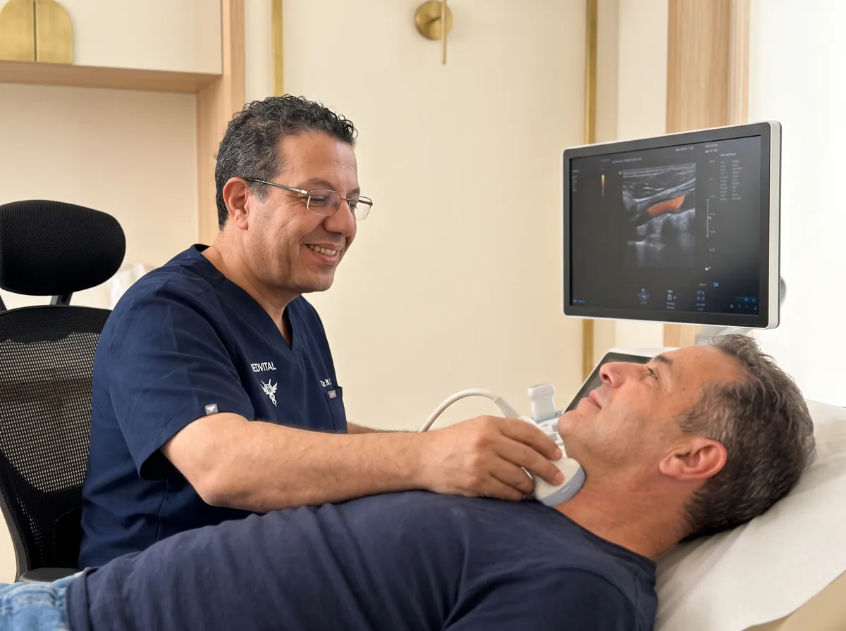 Dr. med. Naser Qedra bei einer Ultraschalluntersuchung in der Praxis am Kaiserdamm